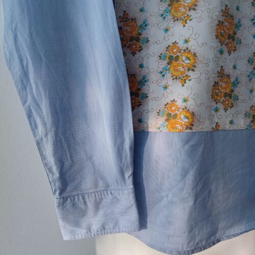 Błękitna koszula oversize, Vintage, w kwiaty