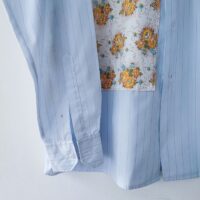 Błękitna koszula w paski oversize, kwiaty vintage